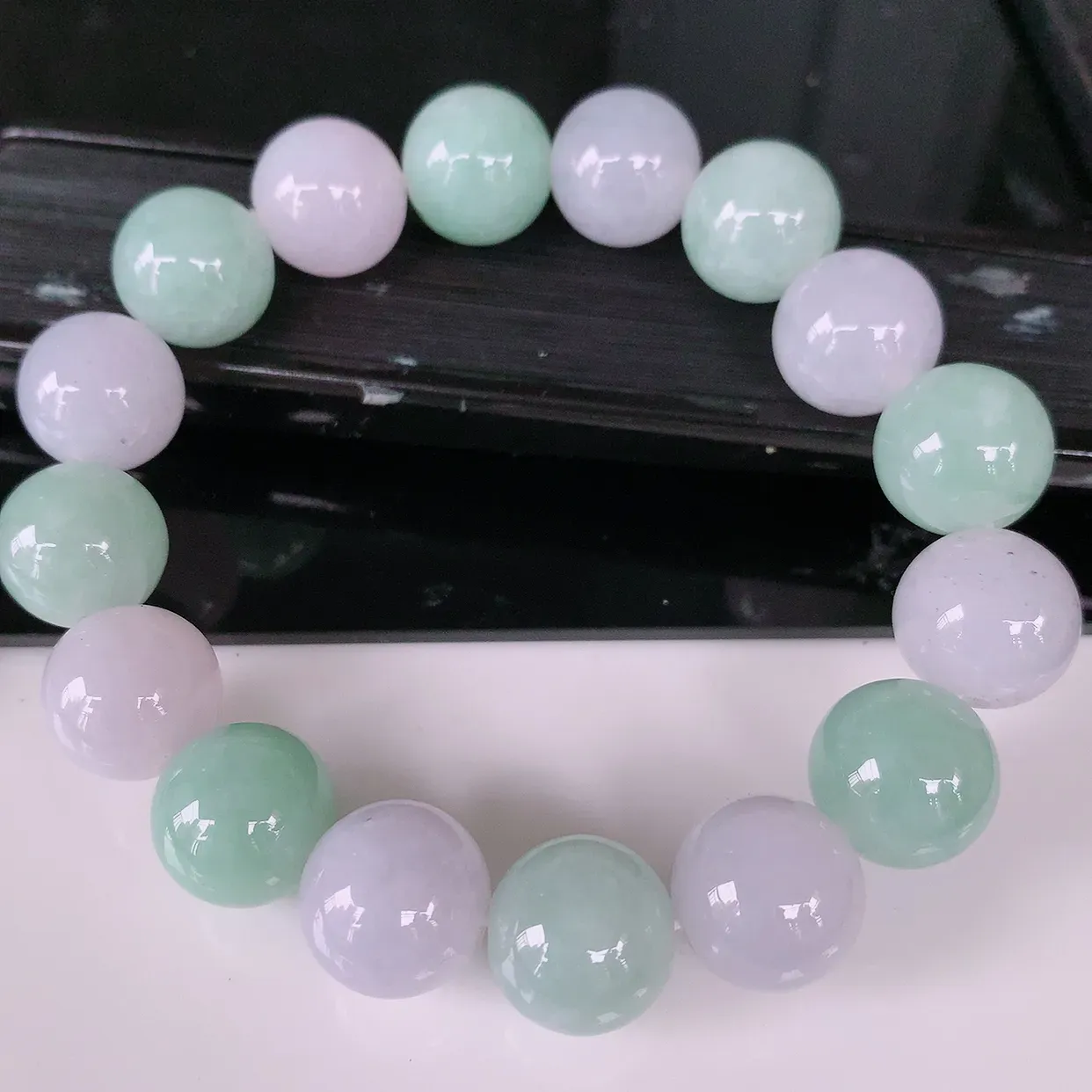 自然光实拍，冰润双彩翡翠手链手串，颜色丰富，料子细腻，高档大气自戴送礼佳品！#46.22取一尺寸13.3