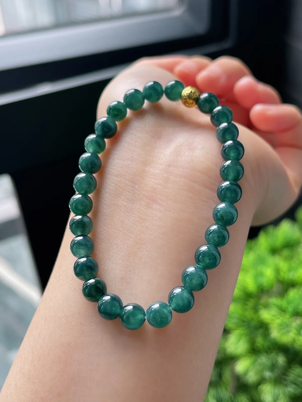 【星河系列】足金波纹珠配冰蓝翡翠珠串6.6mm