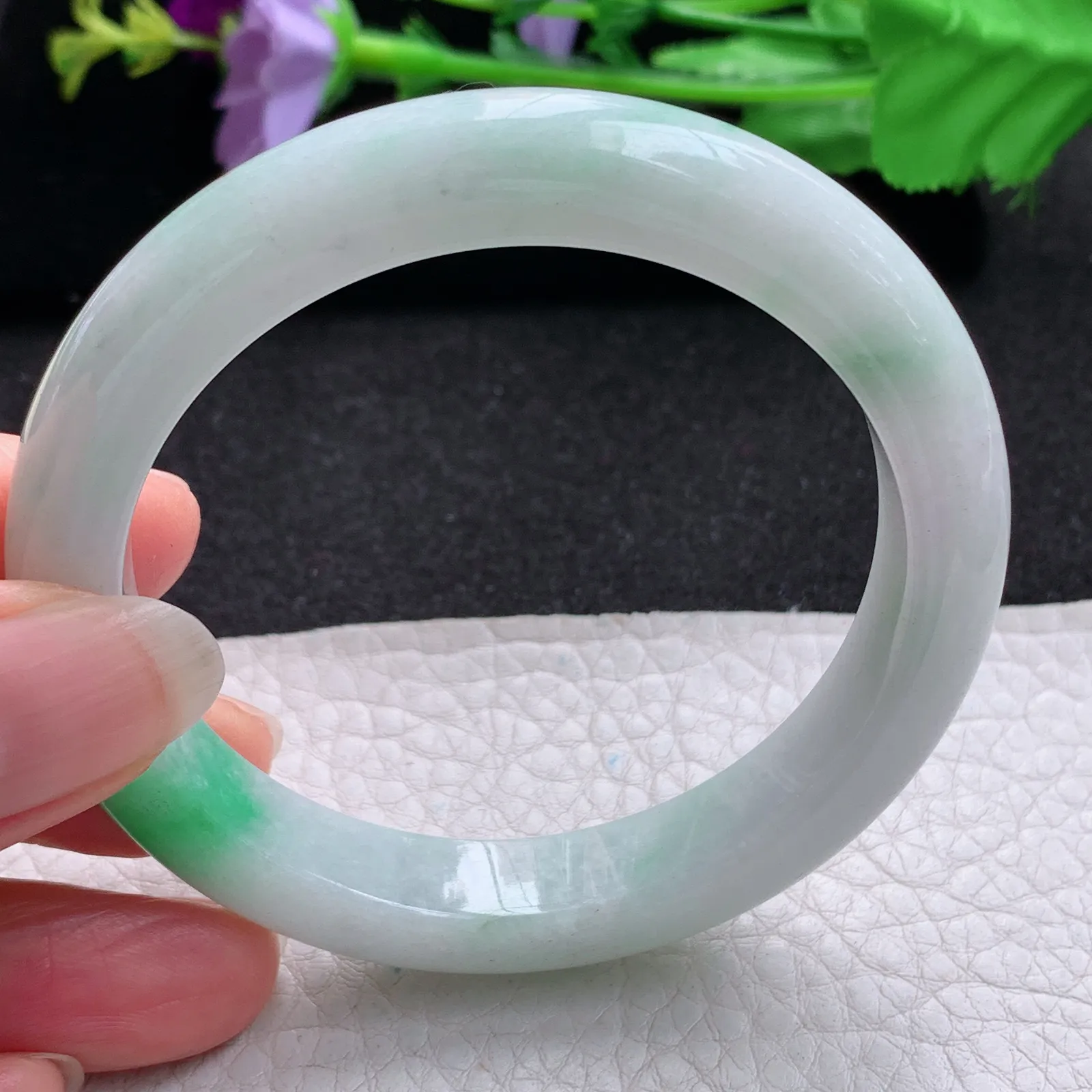 nr自然光54*10.6*8.5平安镯 缅甸翡翠a货玉手镯飘绿宽边玉手环