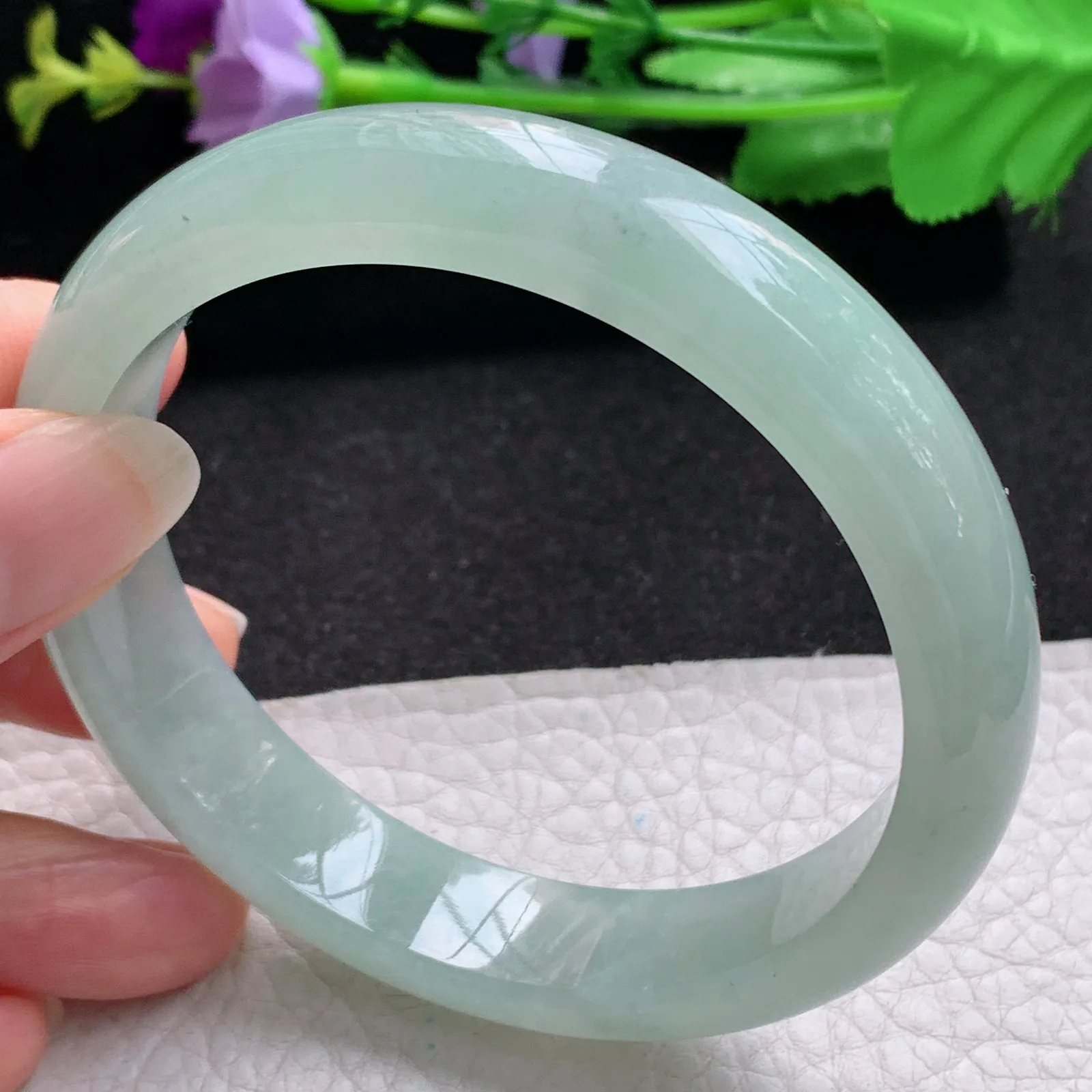 nr大圈口61*12.3*8.3平安镯 缅甸翡翠a货玉手镯冰润晴美宽边玉手环