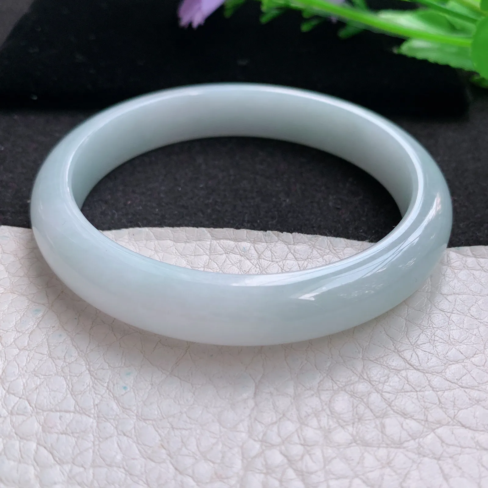 nr大圈口59.5*11.2*7.3平安镯 缅甸翡翠a货玉手镯白月光宽边玉手环