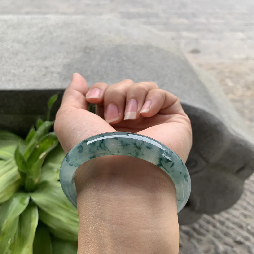 圈口55.4-12.3-7.4 【冰种飘花正圈手镯】正圈55 56可戴