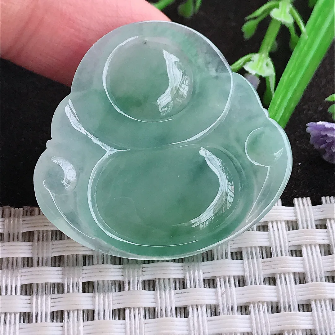 实拍A货翡翠32.9/35.6/5.9老坑冰胶水灵冰飘花佛公吊坠翡翠玉佛挂件