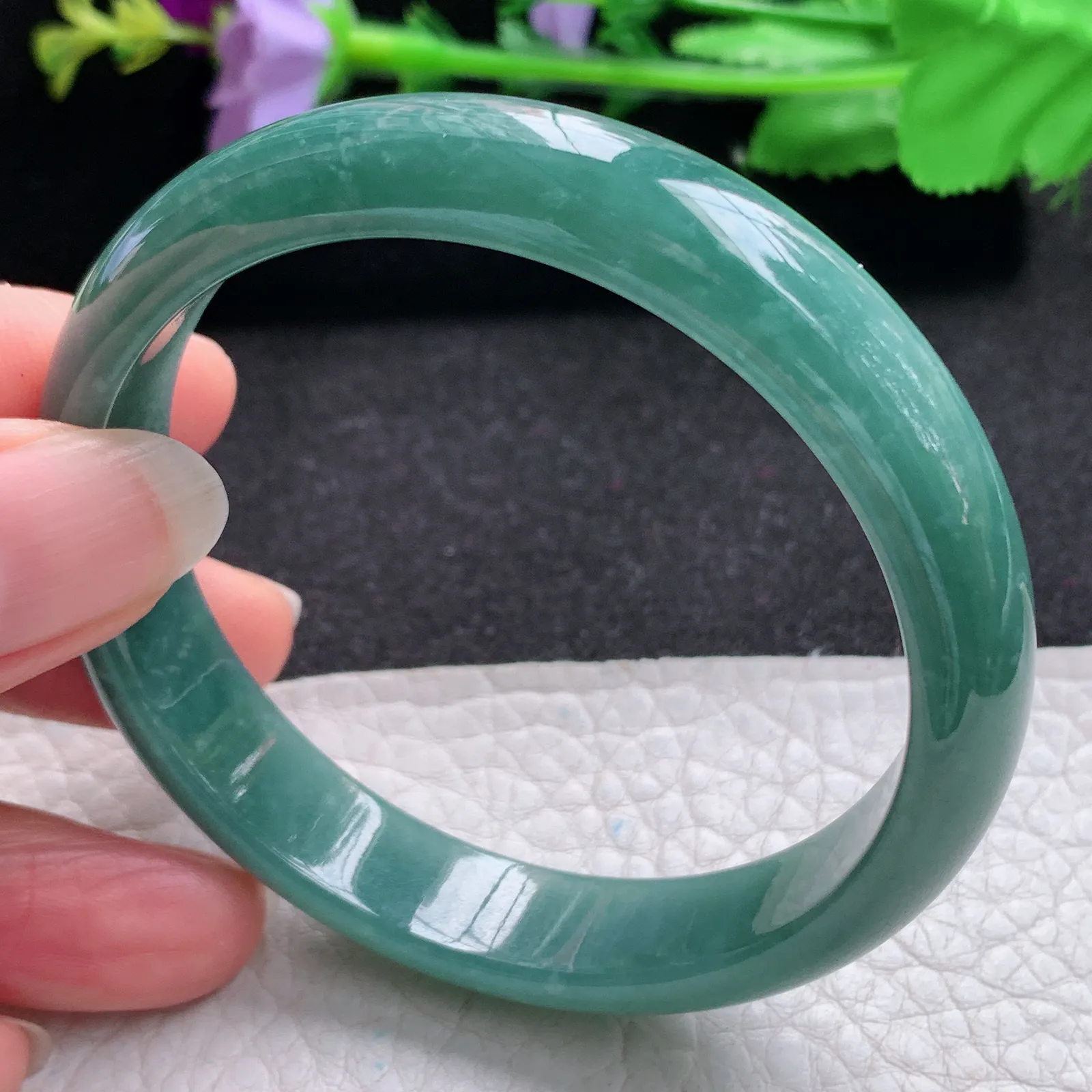 nr自然光56*12*6.5平安镯 翡翠a货玉手镯蓝韵宽边玉手环