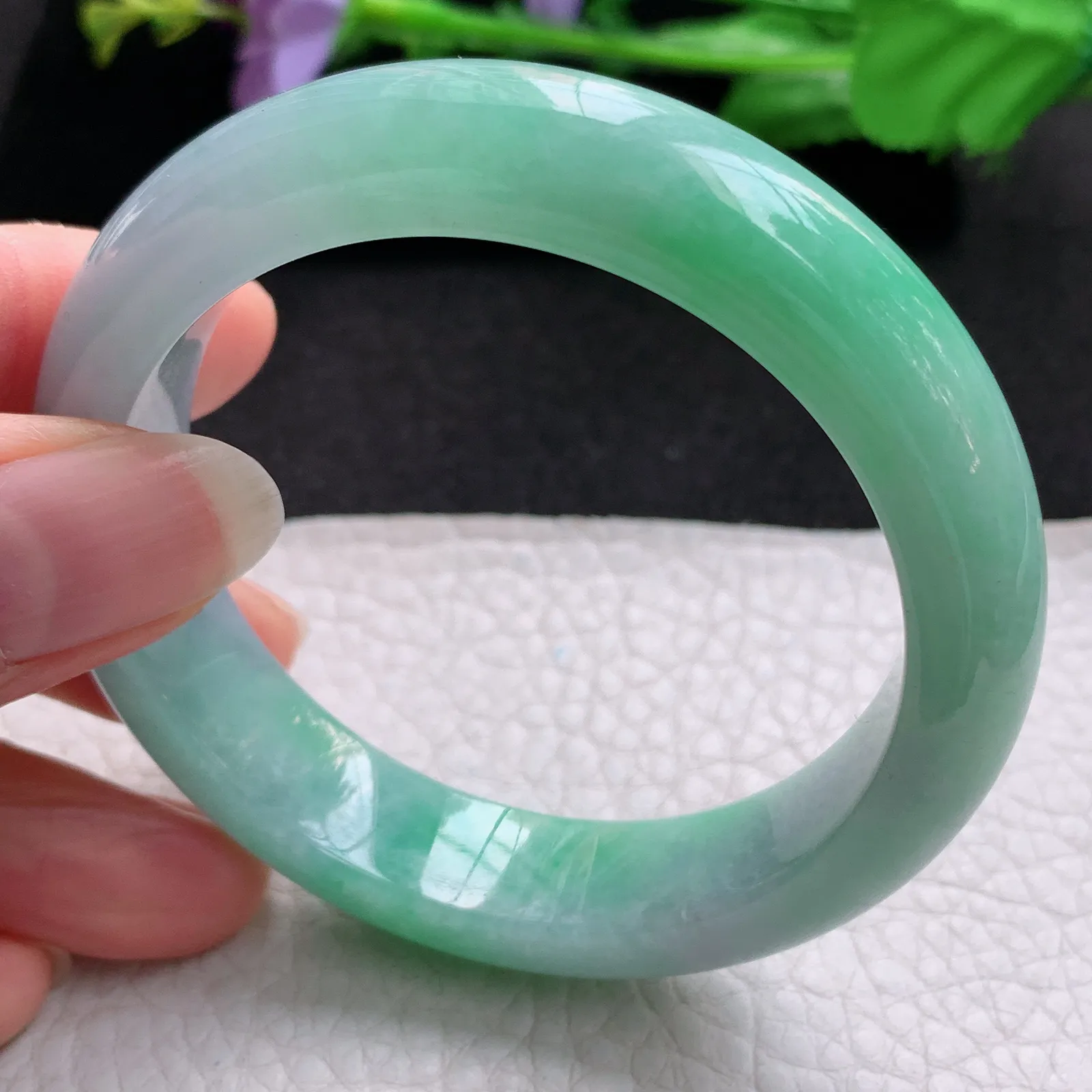 nr小圈口52.5*12.8*8.5平安镯 缅甸翡翠a货玉手镯春带彩秀气宽边玉手环