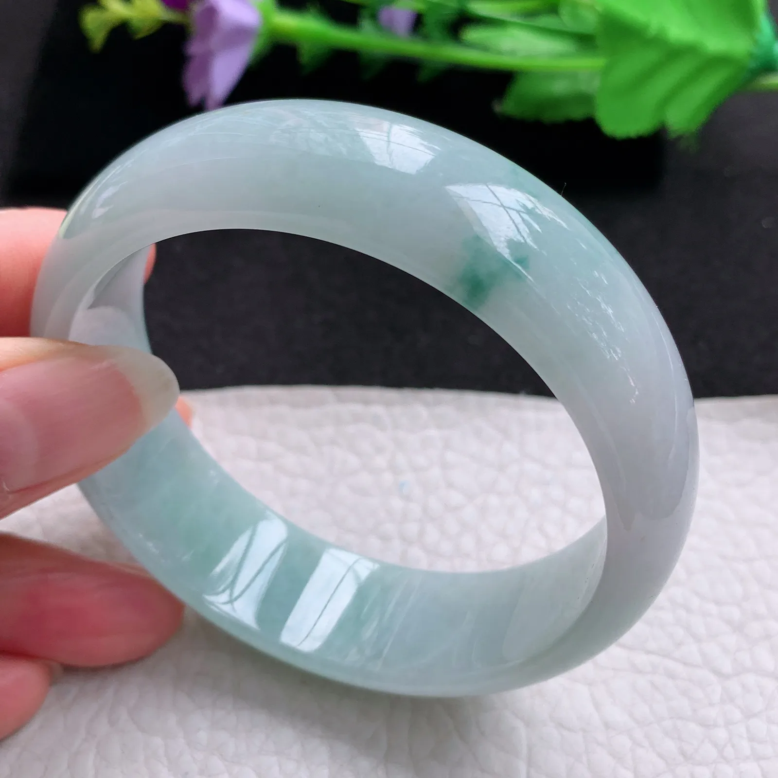 nr自然光58.5*18*7.2轮胎镯 缅甸翡翠a货玉手镯飘花大气宽边玉手环