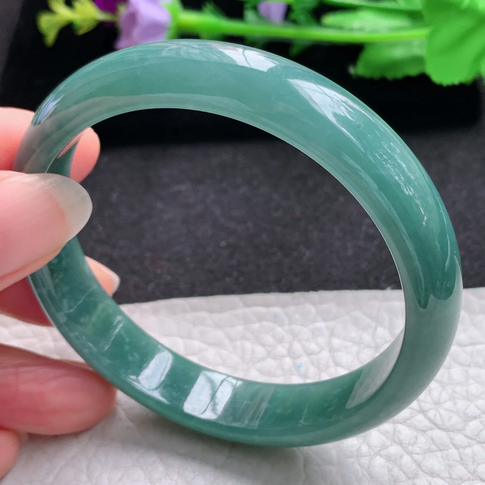 nr自然光56*12*6.5平安镯 翡翠a货玉手镯蓝韵宽边玉手环
