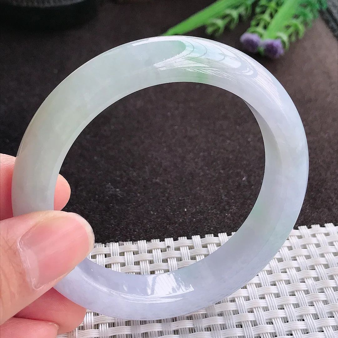 实拍A货翡翠56.5/12.5/9.1老坑冰润起胶紫罗兰手镯宽边玉镯子平安镯