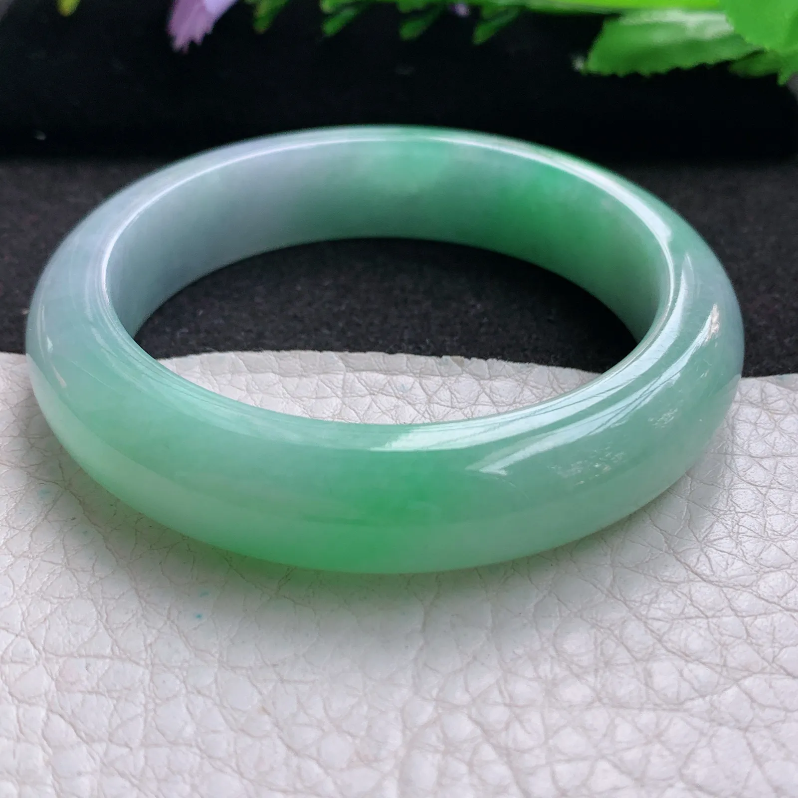 nr小圈口52.5*12.8*8.5平安镯 缅甸翡翠a货玉手镯春带彩秀气宽边玉手环