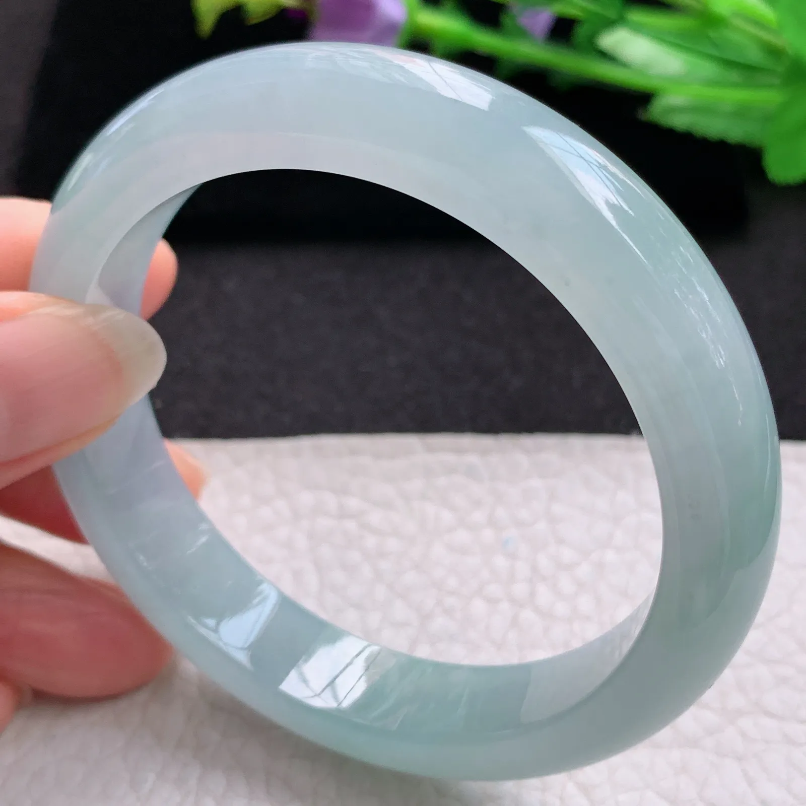 xd实拍58*12.5*8.5平安镯 缅甸翡翠a货玉手镯冰润天空蓝宽边玉手环