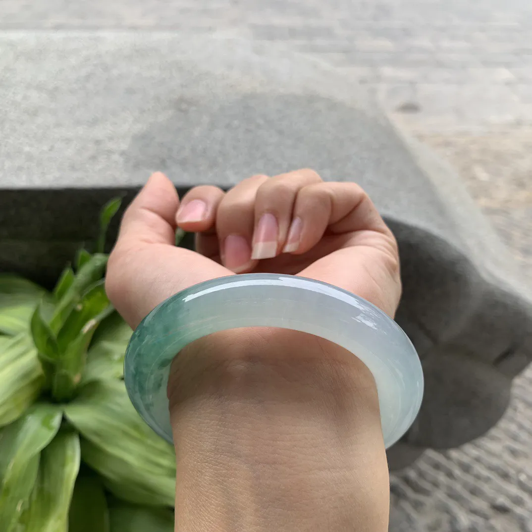 小圈口 53.8-11.8【冰种飘花圆条手镯】圆条53 54可戴