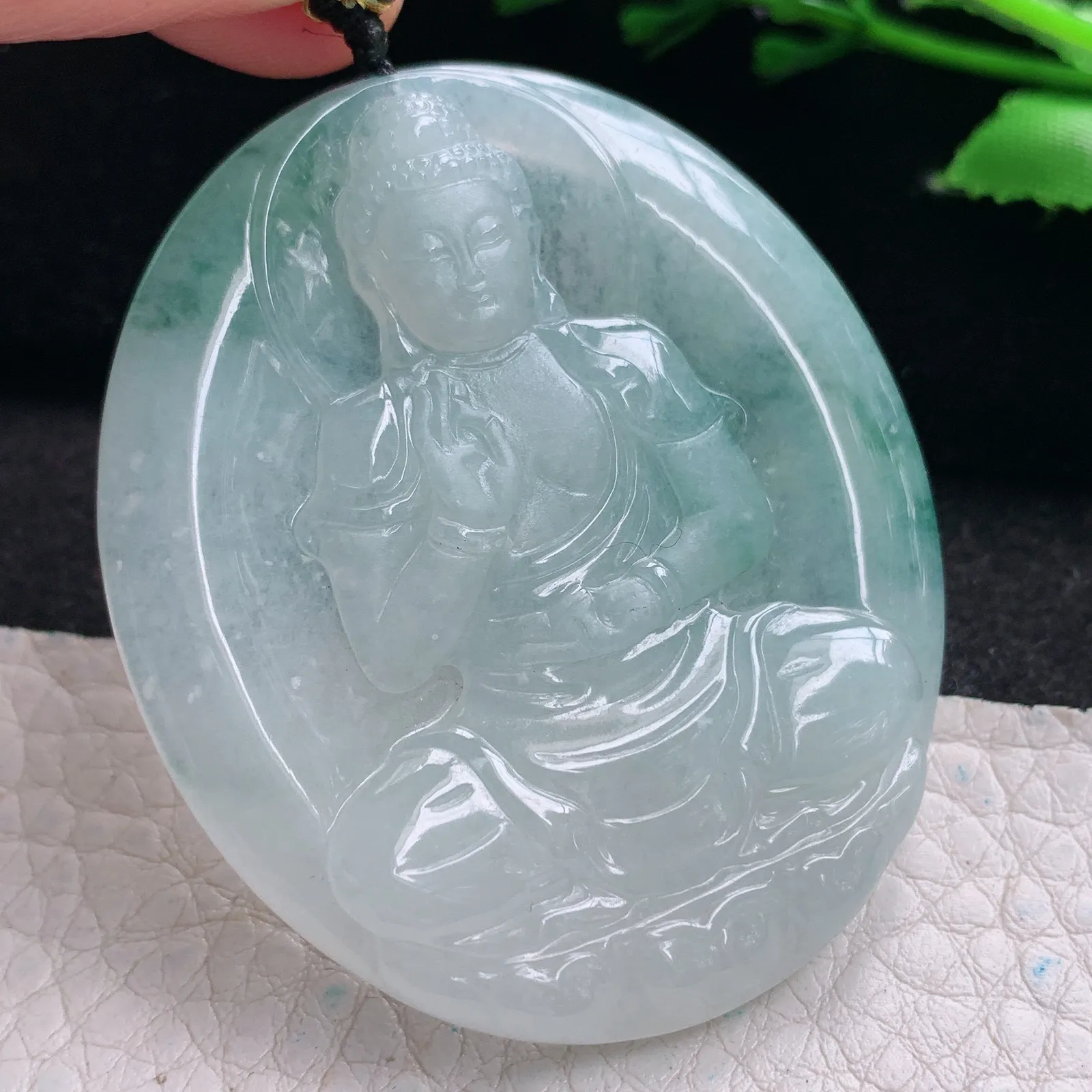kh实拍50.5*43*5.5缅甸翡翠精雕冰飘花阿弥佗佛 佛祖玉吊坠 玉挂坠