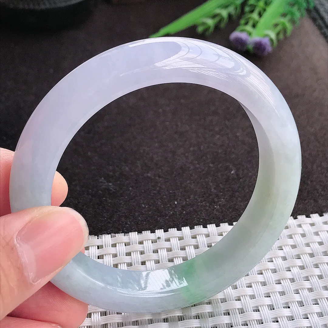 实拍A货翡翠56.5/12.5/9.1老坑冰润起胶紫罗兰手镯宽边玉镯子平安镯