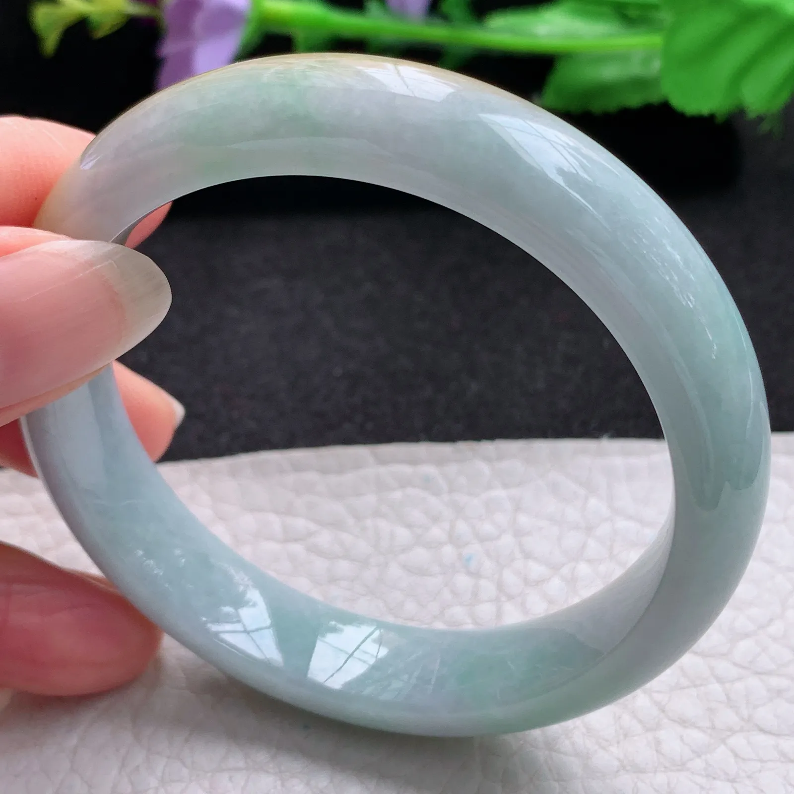 nr自然光55*12.3*7.6平安镯 缅甸翡翠a货玉手镯双彩水润宽边玉手环