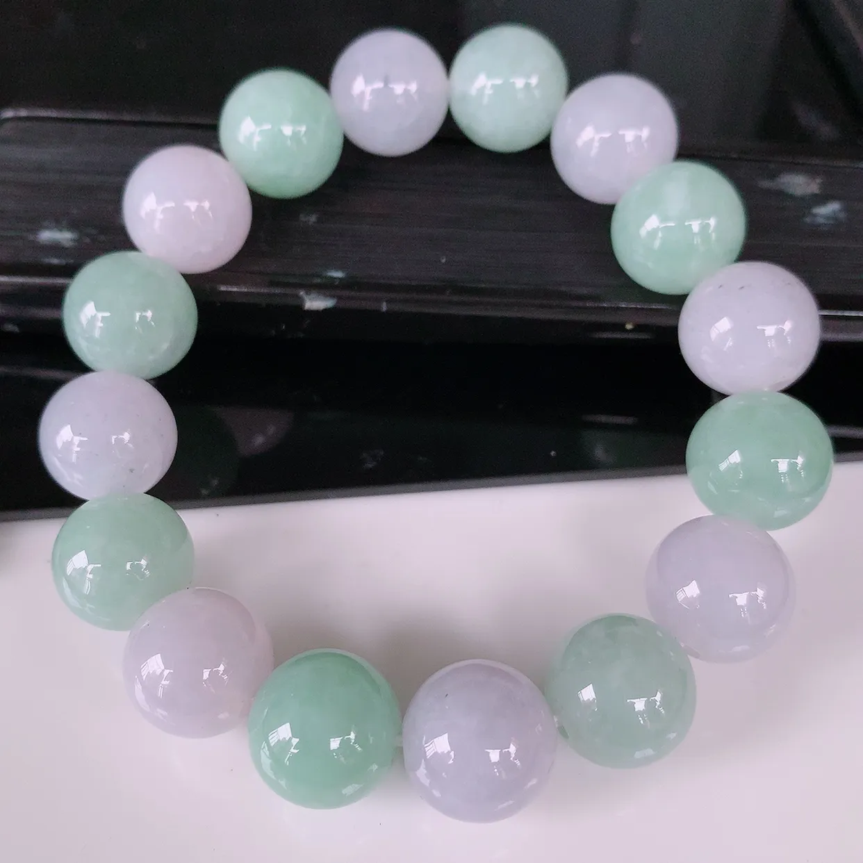 自然光实拍，冰润双彩翡翠手链手串，颜色丰富，料子细腻，高档大气自戴送礼佳品！#46.22取一尺寸13.3