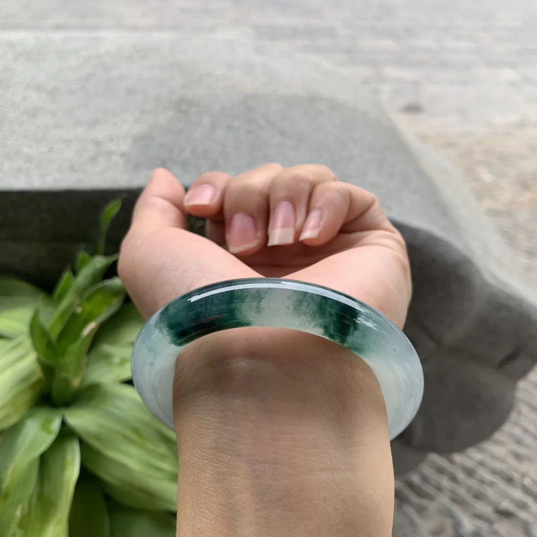 小圈口 51.4-10.3【冰种飘花圆条手镯】圆条51 52可戴