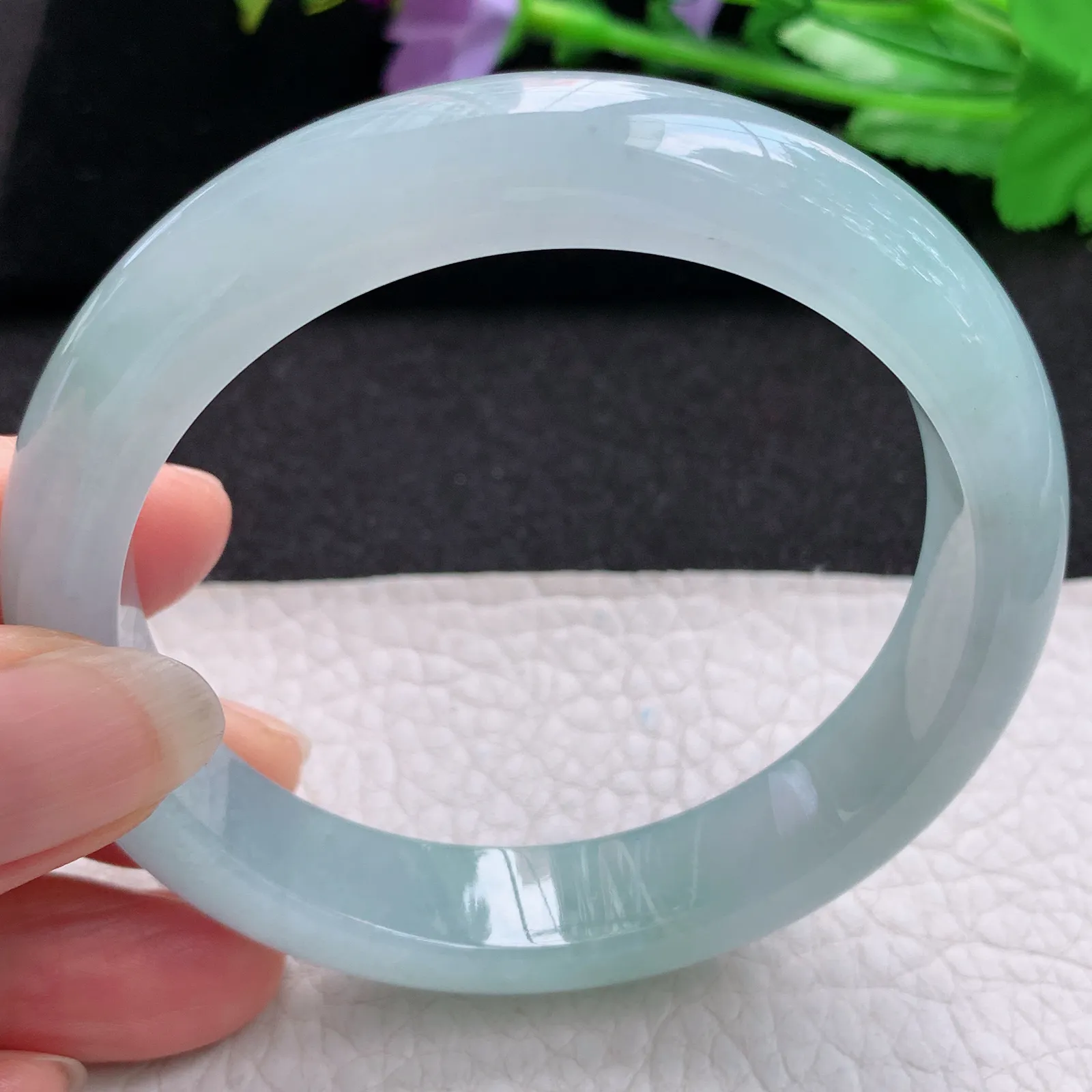 xd实拍58*12.5*8.5平安镯 缅甸翡翠a货玉手镯冰润天空蓝宽边玉手环