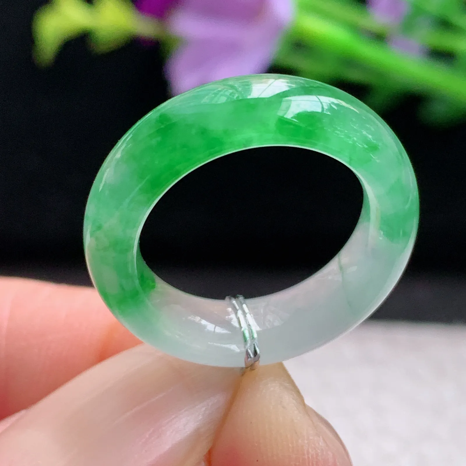 qxm实拍16*6*3.5缅甸翡翠精雕冰绿16mm内径指环 玉戒指