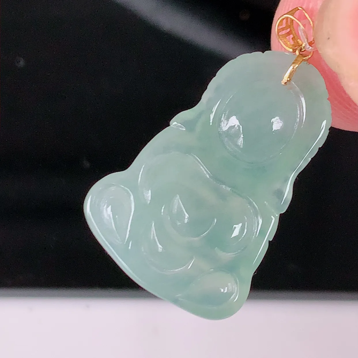 18K金镶嵌冰种翡翠保平安宝宝佛吊坠，一生平安，玉质莹润佩戴佳品，#49.22