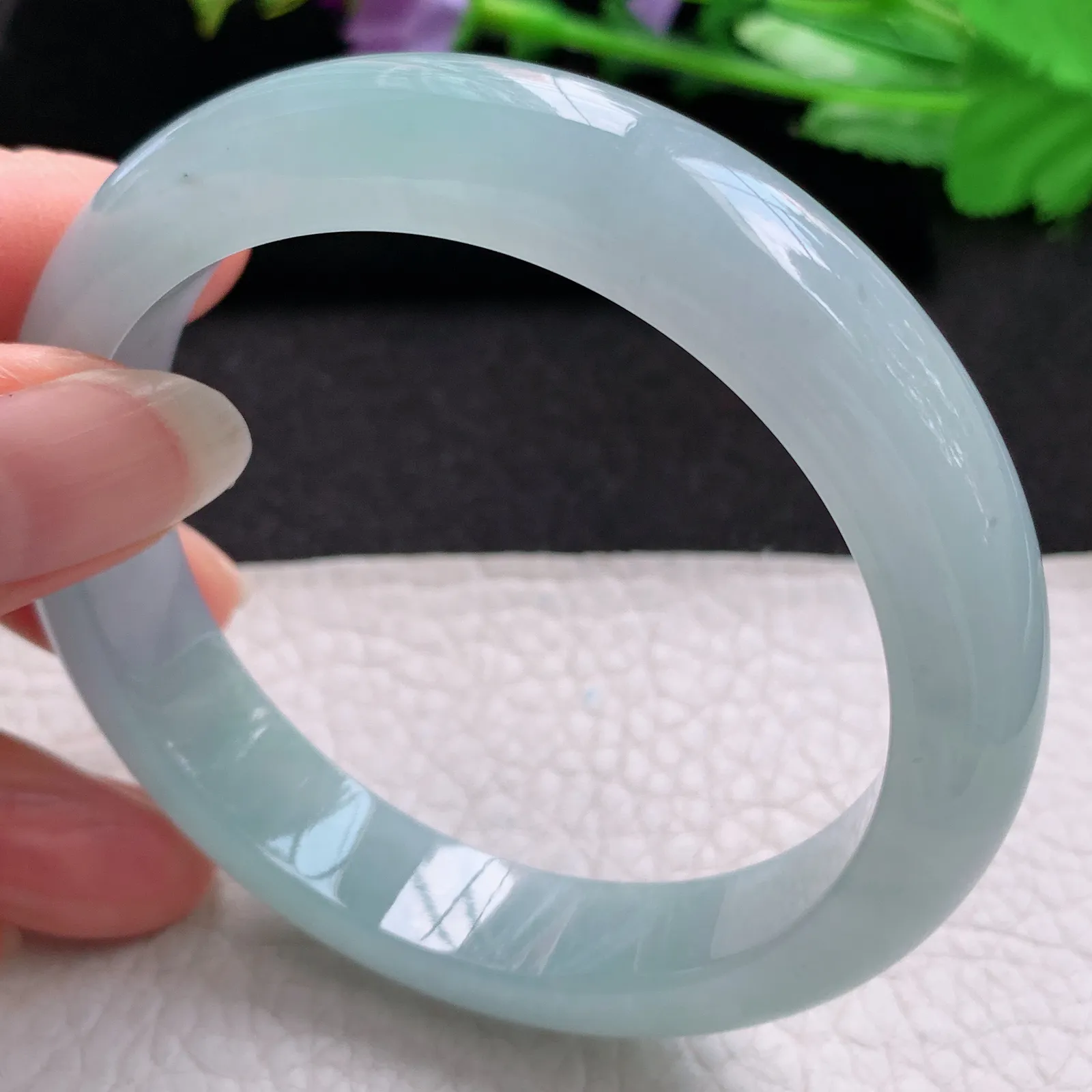 xd实拍58*12.5*8.5平安镯 缅甸翡翠a货玉手镯冰润天空蓝宽边玉手环