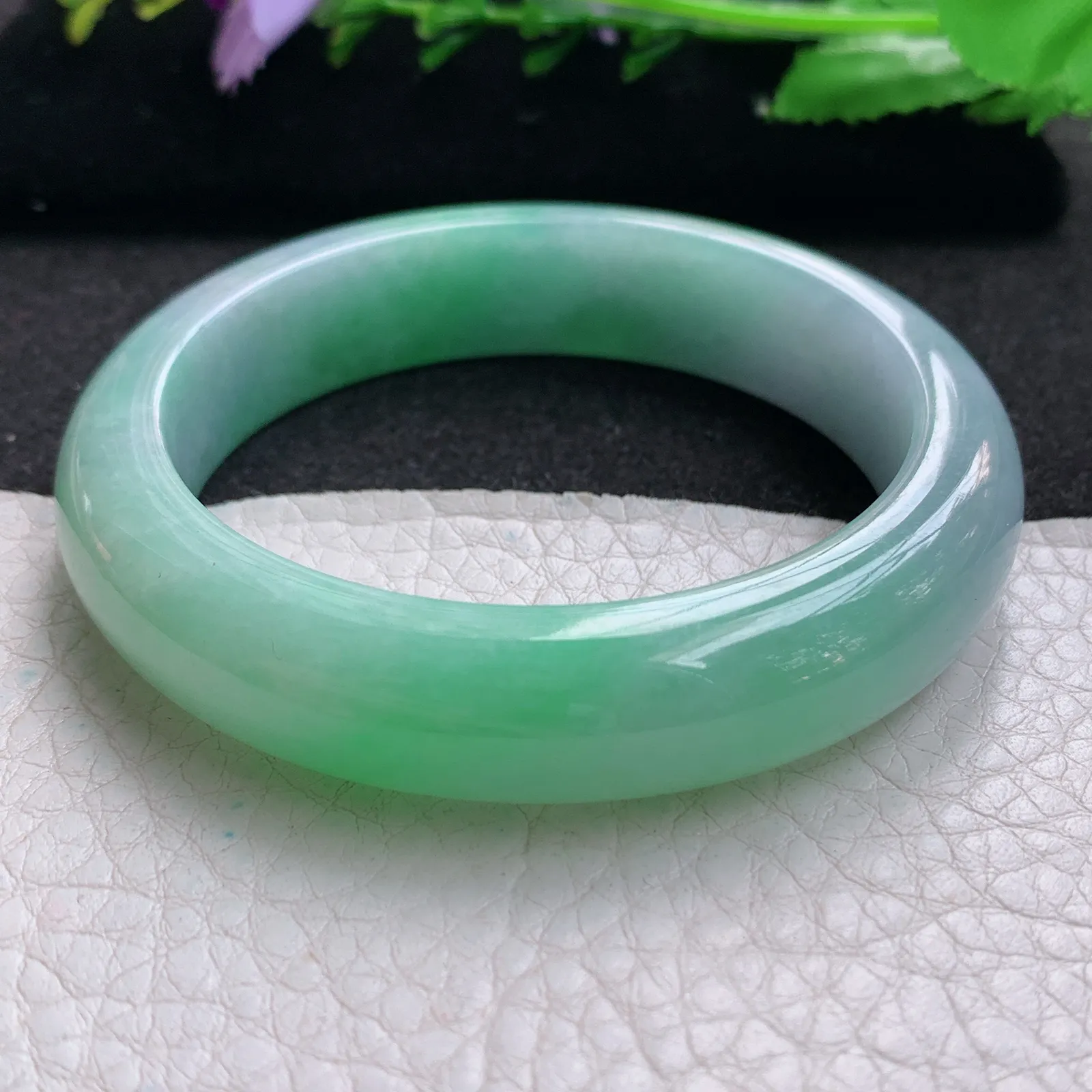 nr小圈口52.5*12.8*8.5平安镯 缅甸翡翠a货玉手镯春带彩秀气宽边玉手环