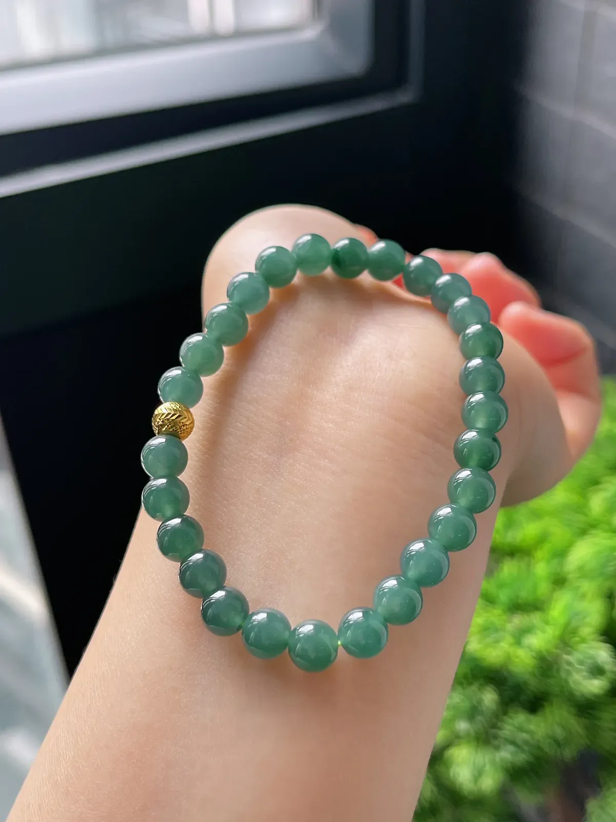 【星河系列】足金波浪珠配冰蓝翡翠珠串6.6mm