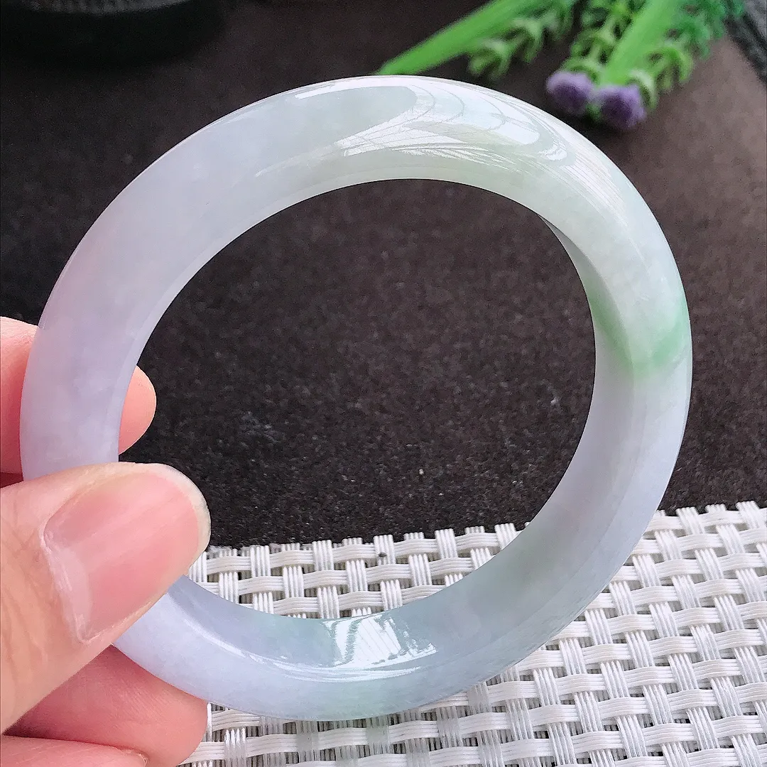 实拍A货翡翠56.5/12.5/9.1老坑冰润起胶紫罗兰手镯宽边玉镯子平安镯