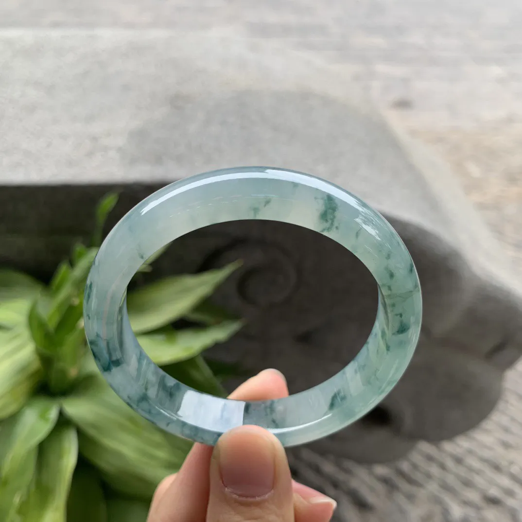 圈口55.4-12.3-7.4 【冰种飘花正圈手镯】正圈55 56可戴