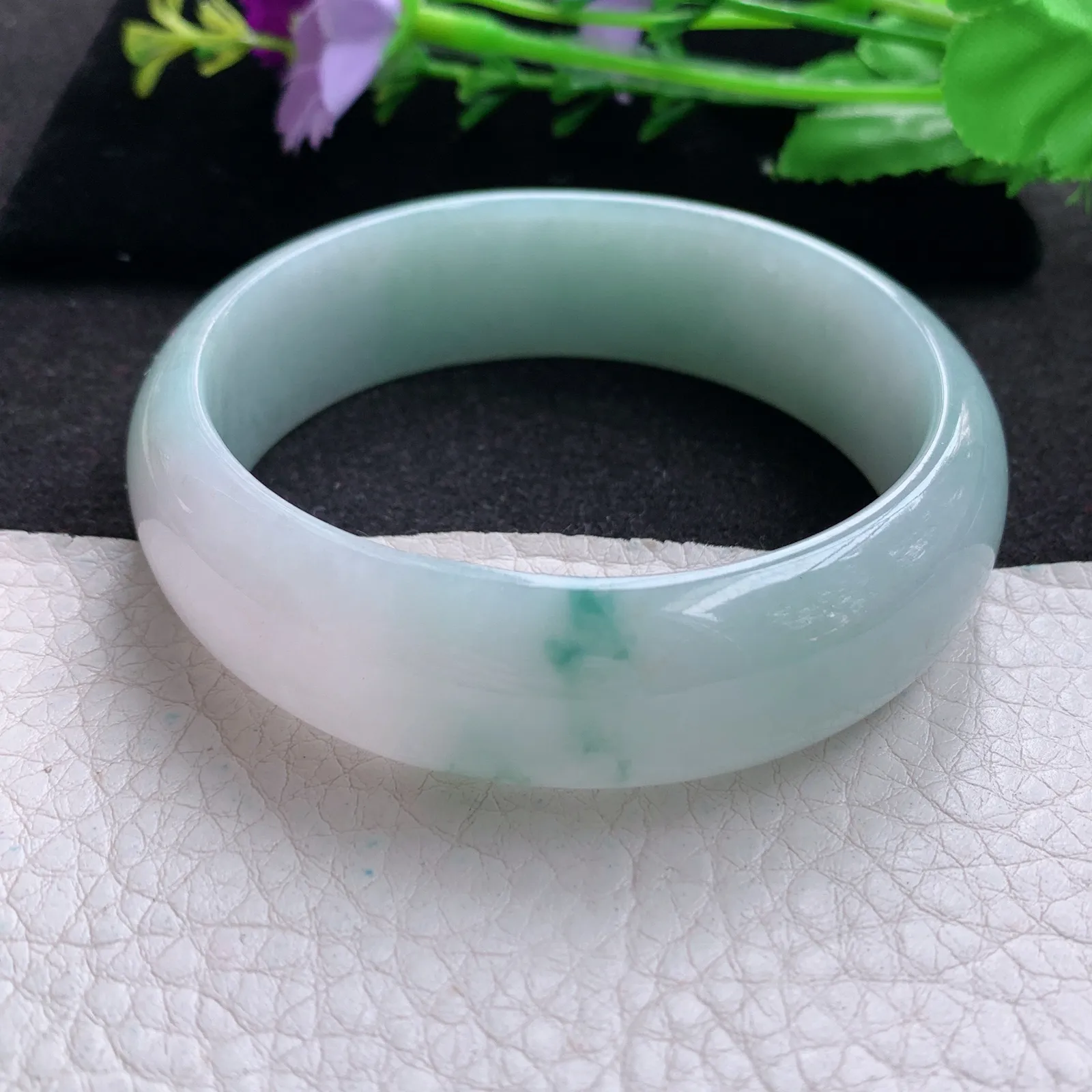 nr自然光58.5*18*7.2轮胎镯 缅甸翡翠a货玉手镯飘花大气宽边玉手环