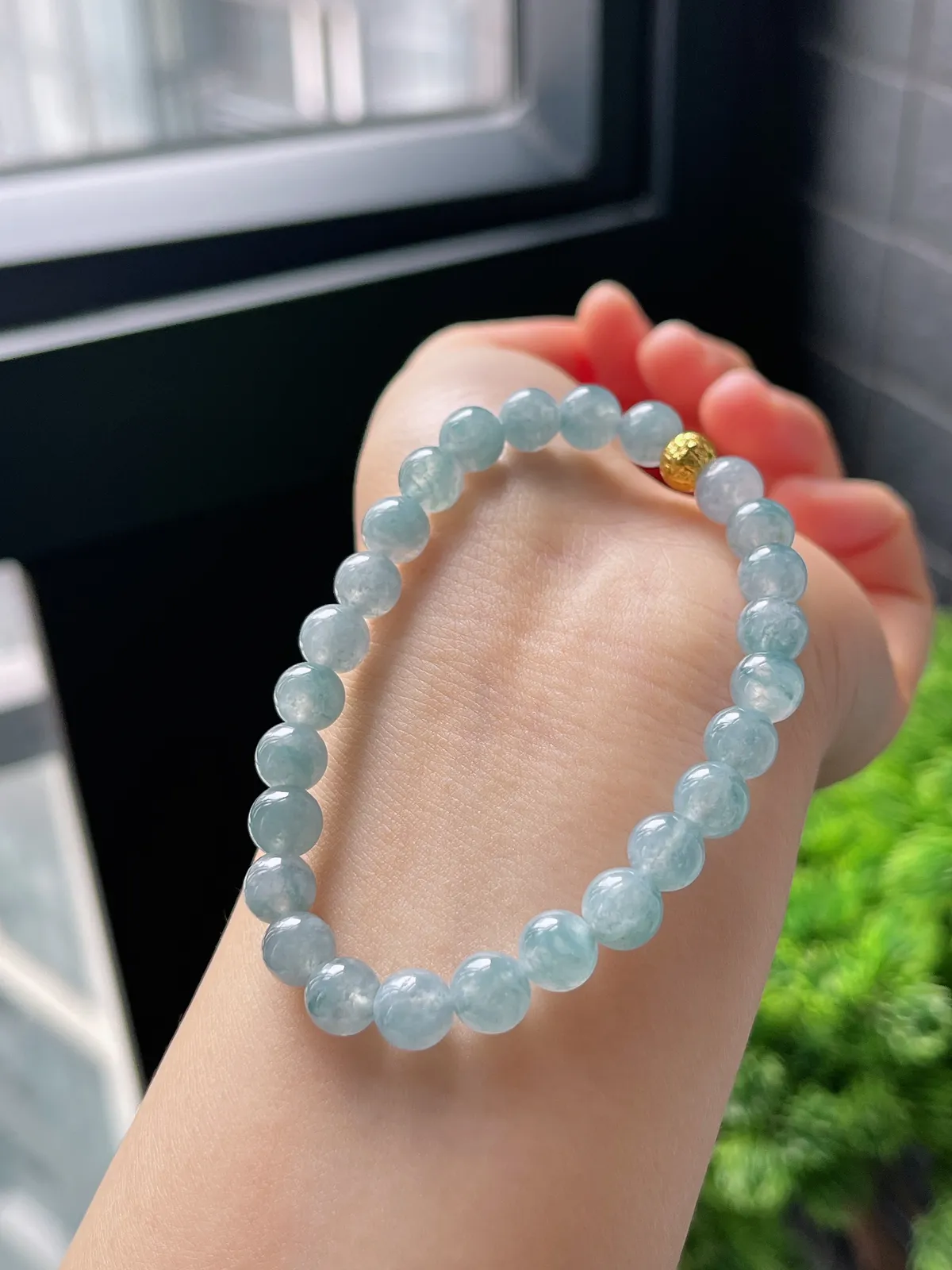 【星河系列】足金核桃珠配冰蓝翡翠珠串7mm