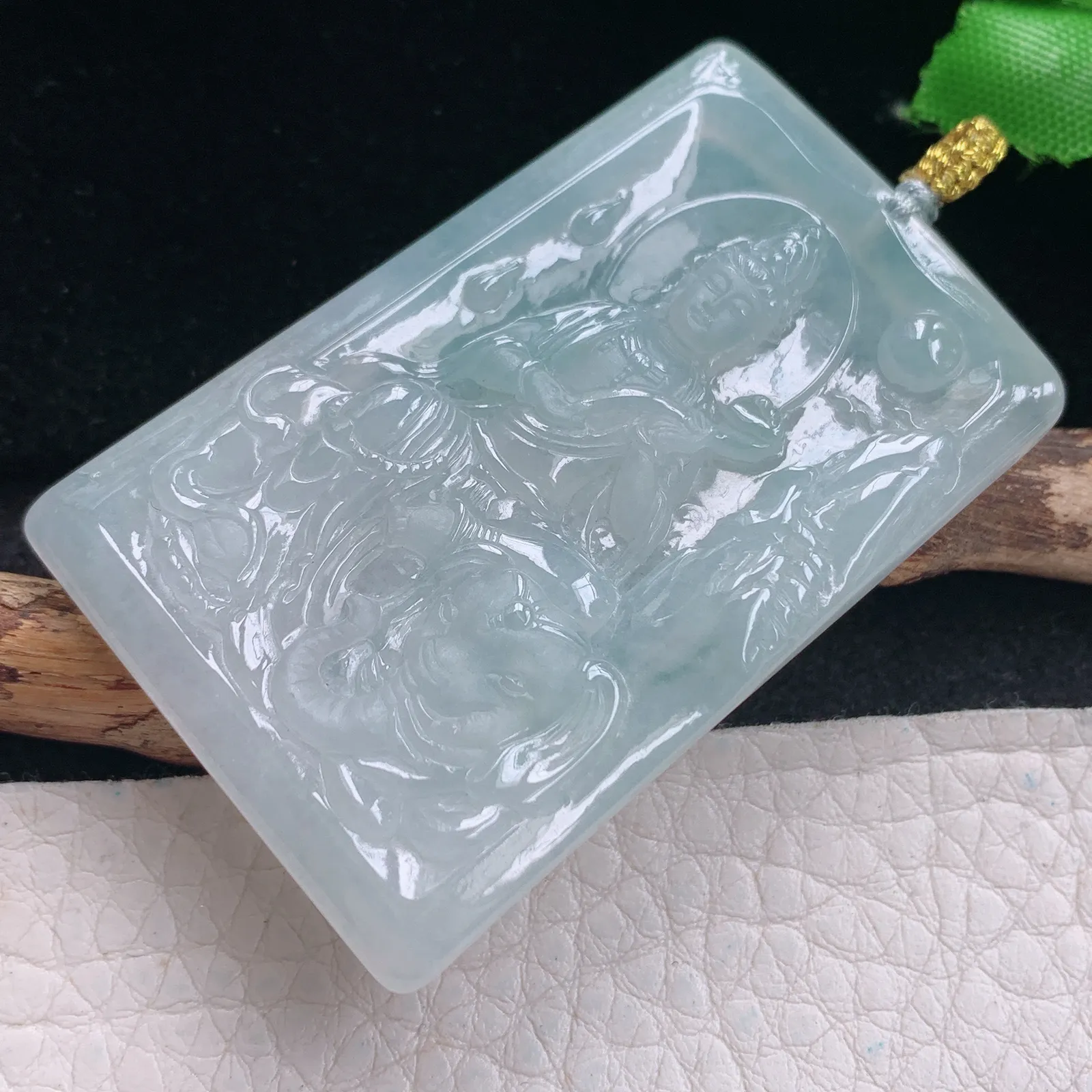 rp实拍52.8*34*5.2缅甸翡翠精雕冰晴普贤菩萨 生肖守护神玉吊坠 玉挂坠