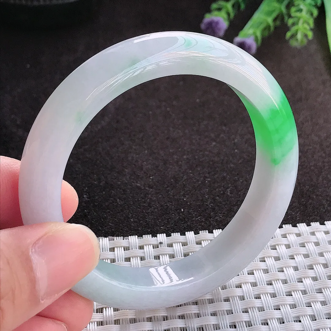 实拍A货翡翠54/11.8/8.6老坑冰润水灵飘阳绿手镯翡翠玉镯子平安镯