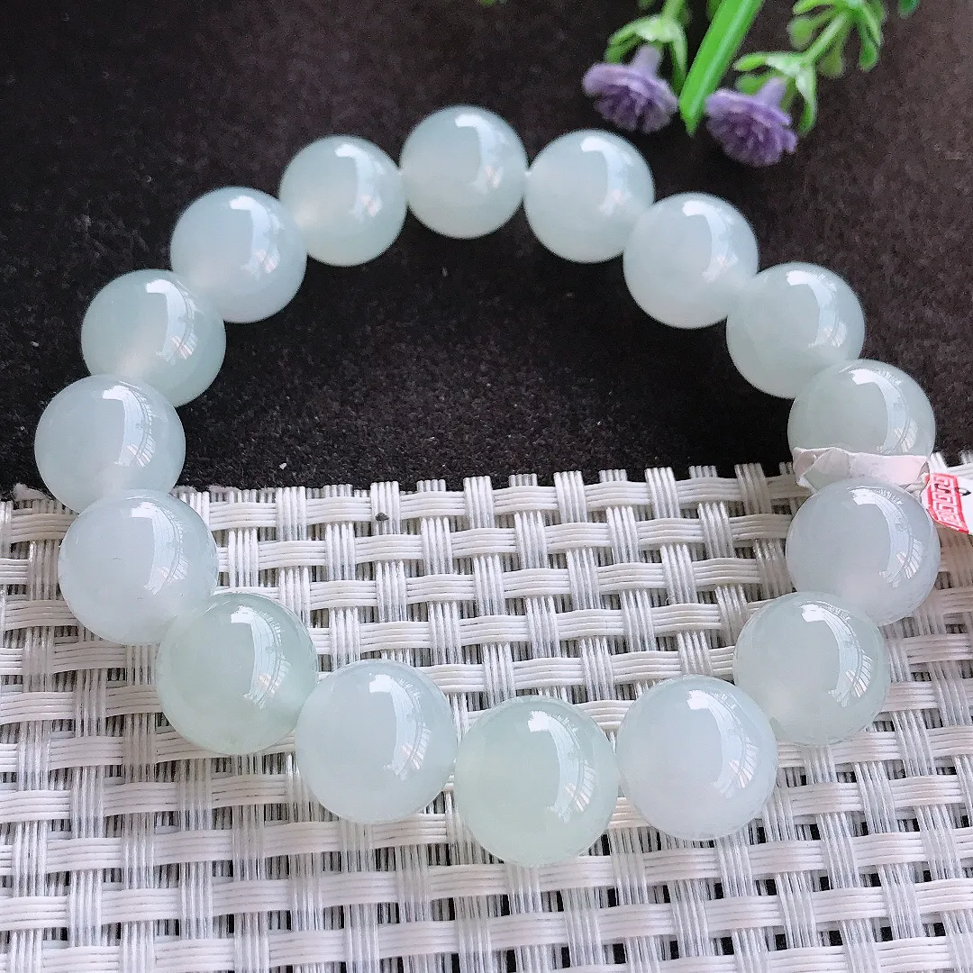 实拍A货翡翠12.5/16颗老坑冰胶果冻冰纯圆珠手串翡翠玉珠手链