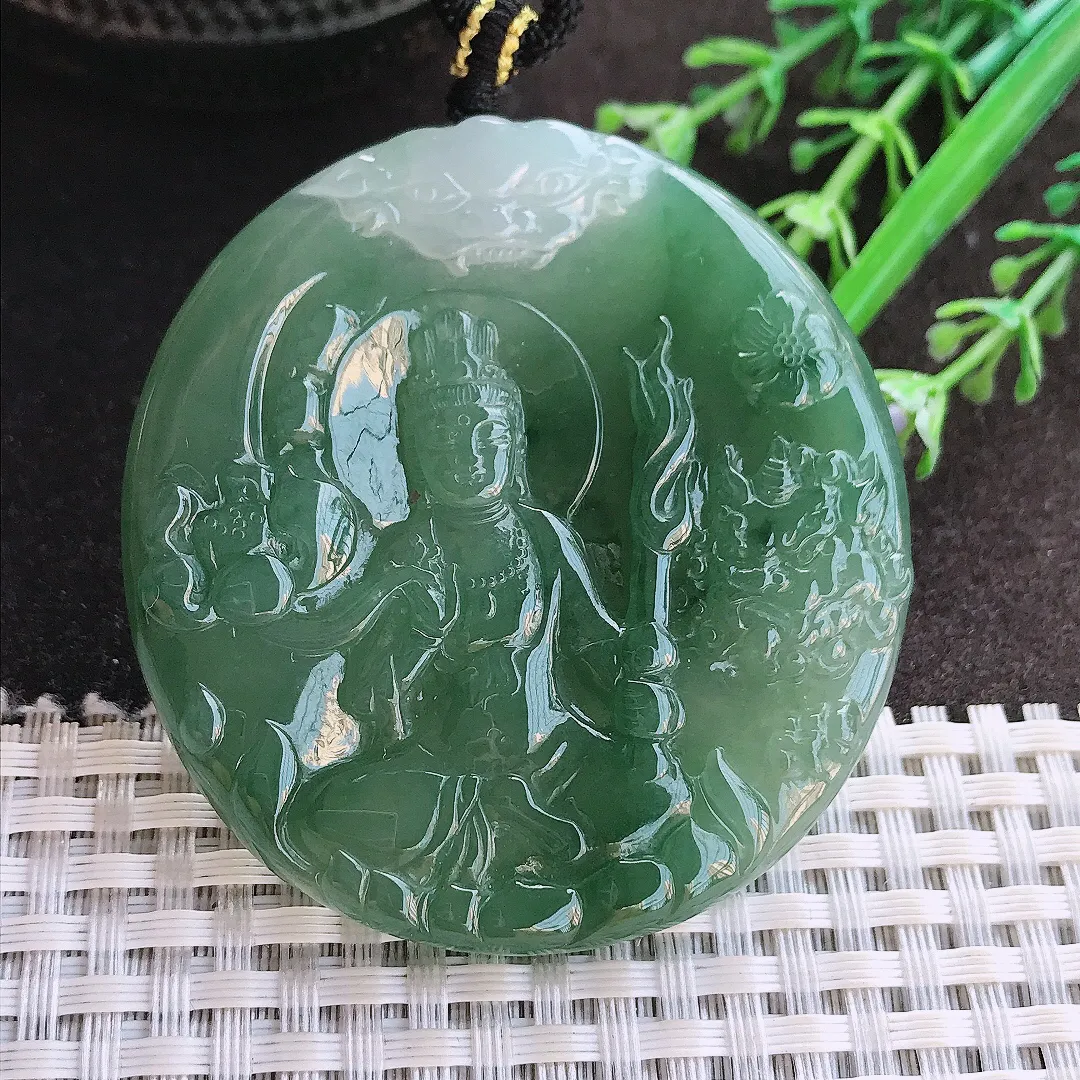 实拍A货翡翠54/5.6老坑冰胶果冻特色双彩虚空藏菩萨吊坠翡翠玉牌挂件