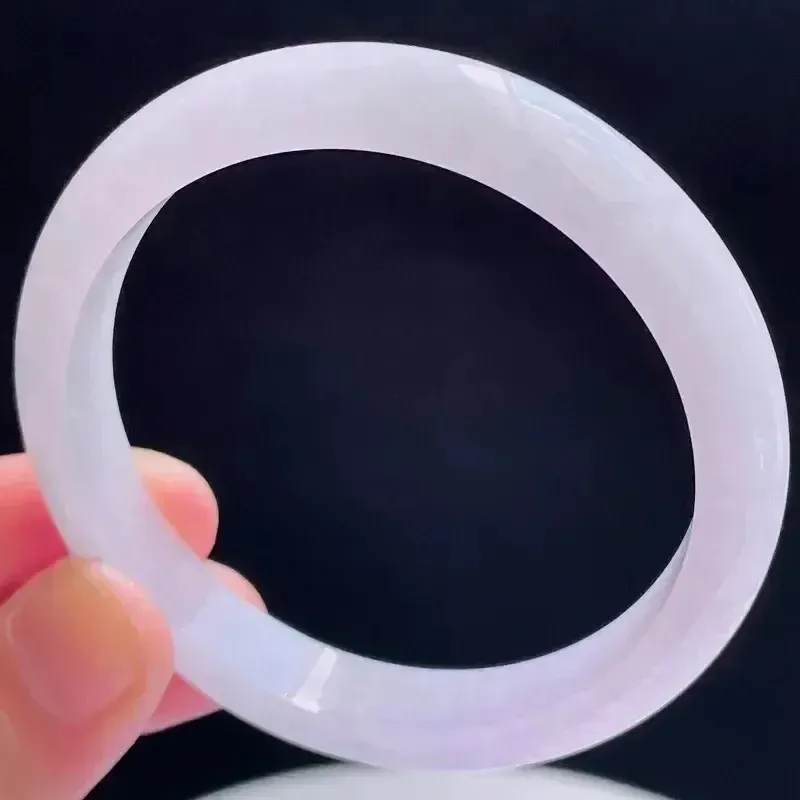 55.6圈有种有色天然翡翠A货淡紫玉手镯好种水春彩水润手镯38.67g