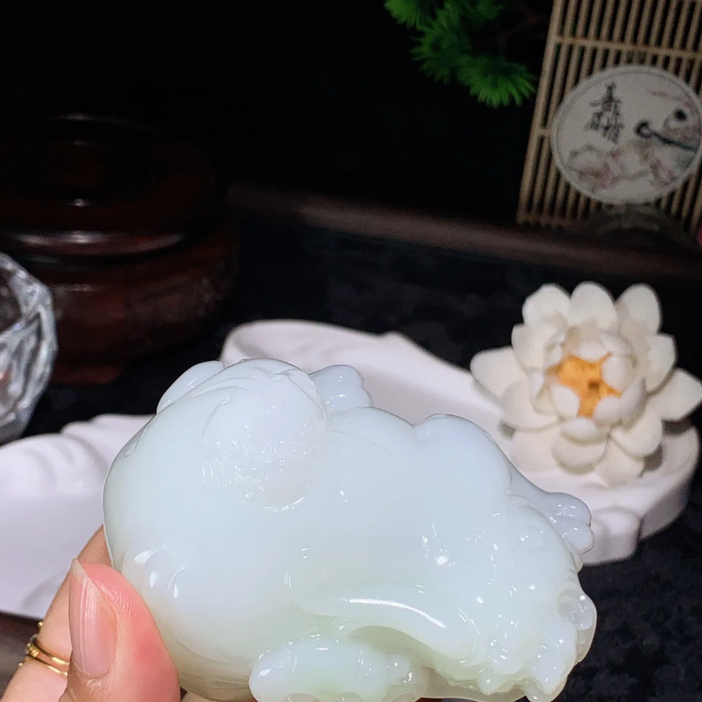 新疆和田玉羊脂白翠青招财进宝携子上朝貔貅把件 尺寸74/52/43重254
.5克。玉质细腻油润。手推出油。佩戴高端典雅。lt260127