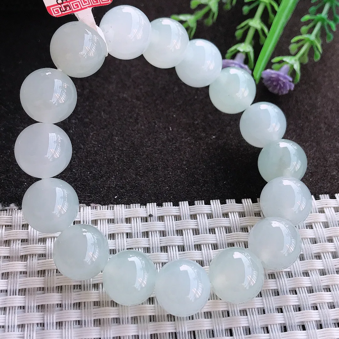 实拍A货翡翠12.5/16颗老坑冰胶果冻冰纯圆珠手串翡翠玉珠手链