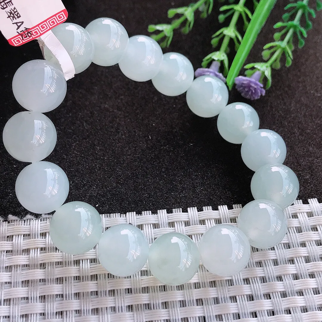 实拍A货翡翠12.5/16颗老坑冰胶果冻冰纯圆珠手串翡翠玉珠手链