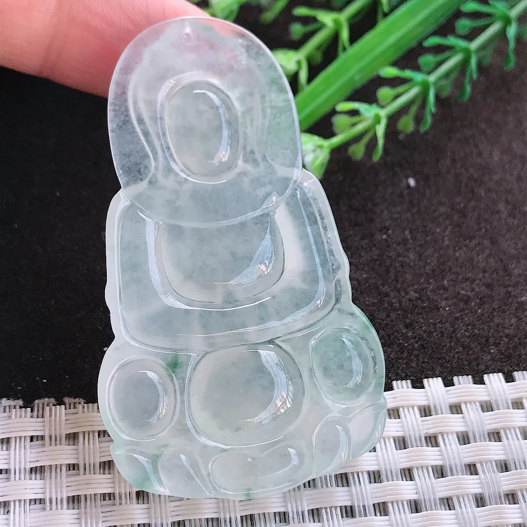 实拍A货翡翠60.5/35.5/6.4老坑冰种起钢正装观音吊坠翡翠玉观音挂件