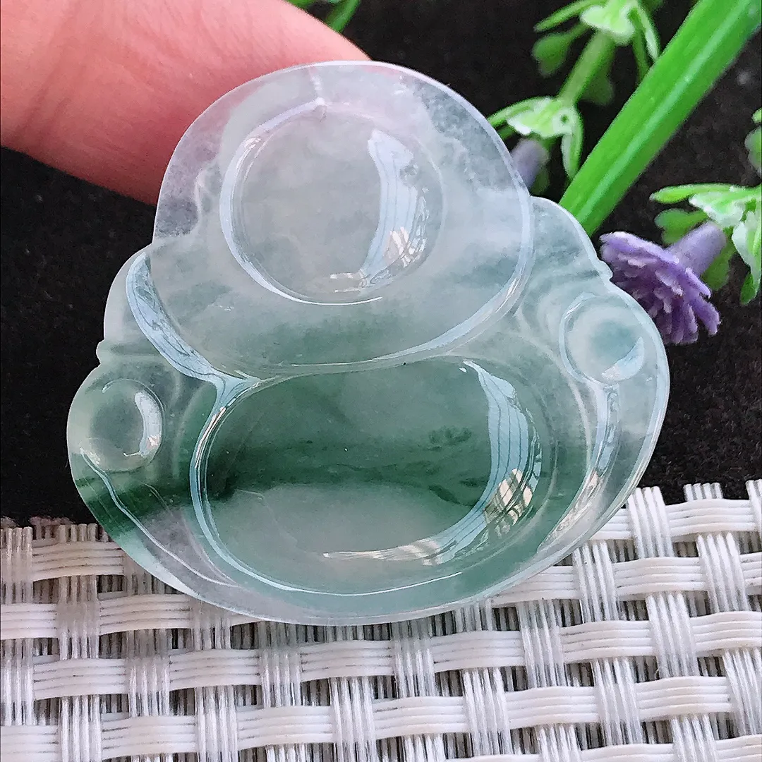 实拍A货翡翠35.8/38.5/5.6老坑冰种飘花佛公吊坠翡翠玉牌挂件