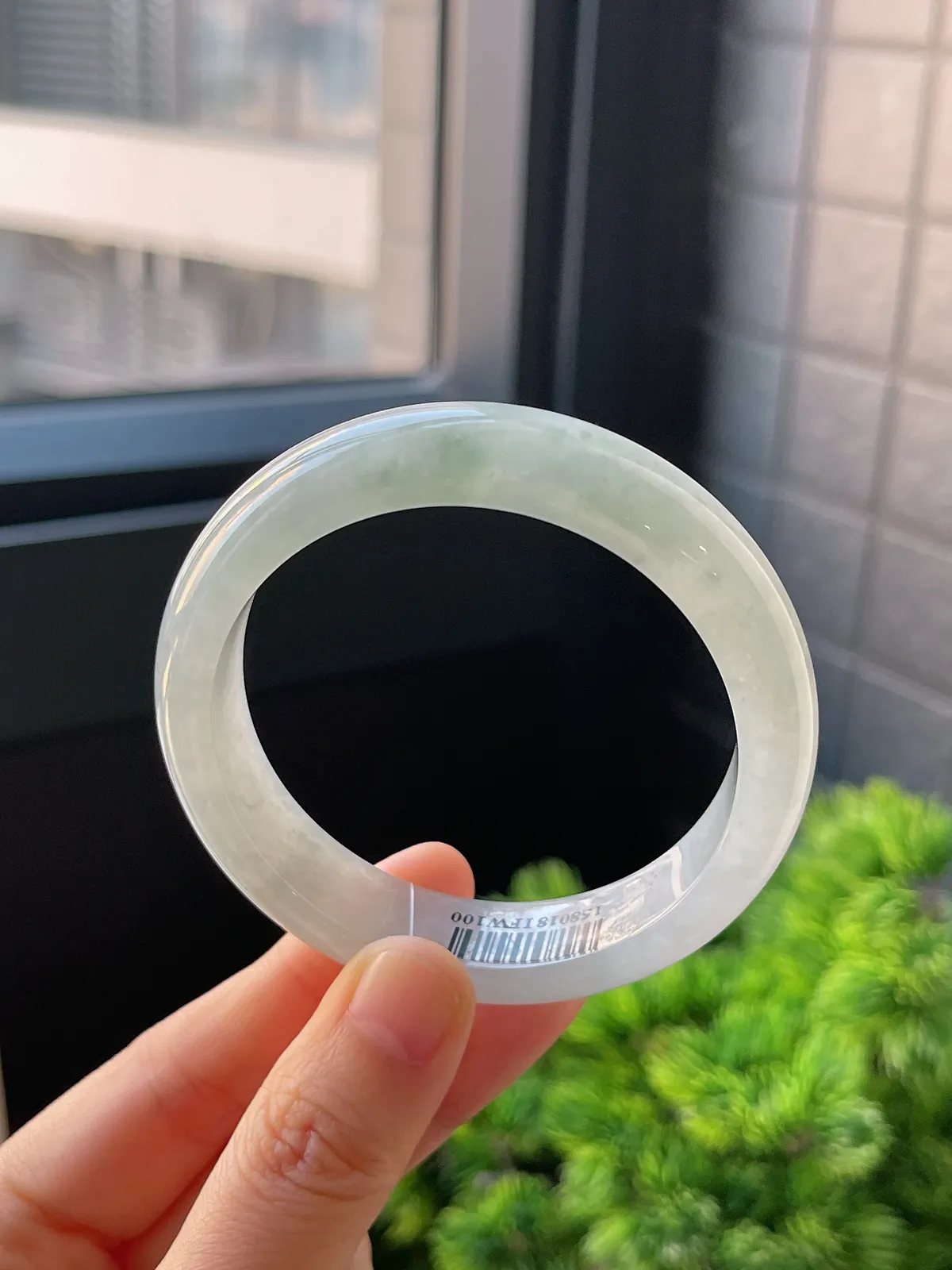 正圈53.6圈口，翡翠冰糯种淡绿色手镯