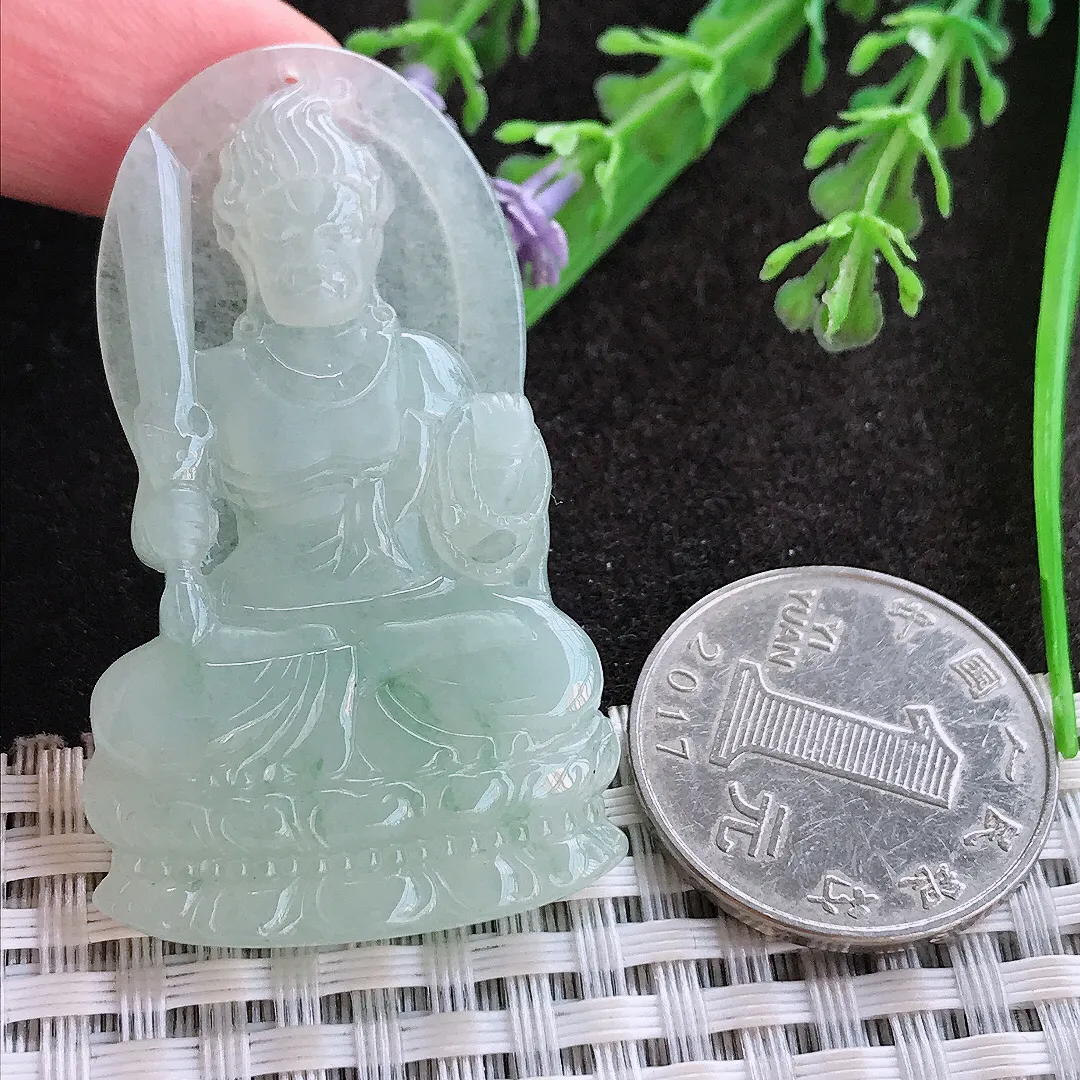 实拍A货翡翠50.5/29.5/5.2老坑冰润水灵冰晴不动明王吊坠翡翠玉牌挂件