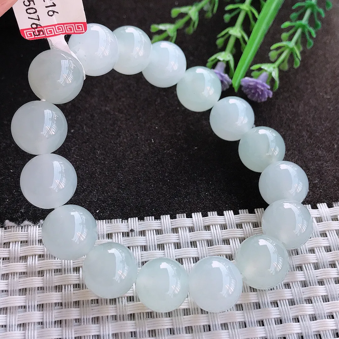 实拍A货翡翠12.5/16颗老坑冰胶果冻冰纯圆珠手串翡翠玉珠手链