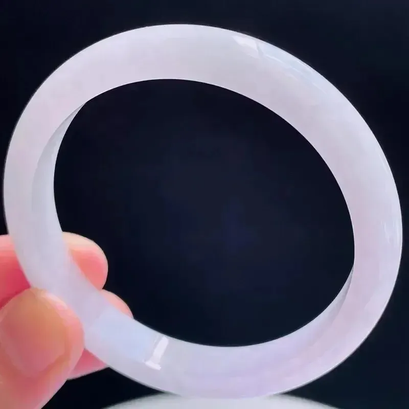 55.6圈有种有色天然翡翠A货淡紫玉手镯好种水春彩水润手镯38.67g