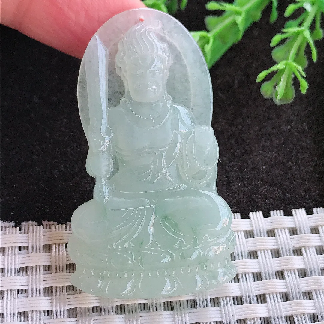 实拍A货翡翠50.5/29.5/5.2老坑冰润水灵冰晴不动明王吊坠翡翠玉牌挂件