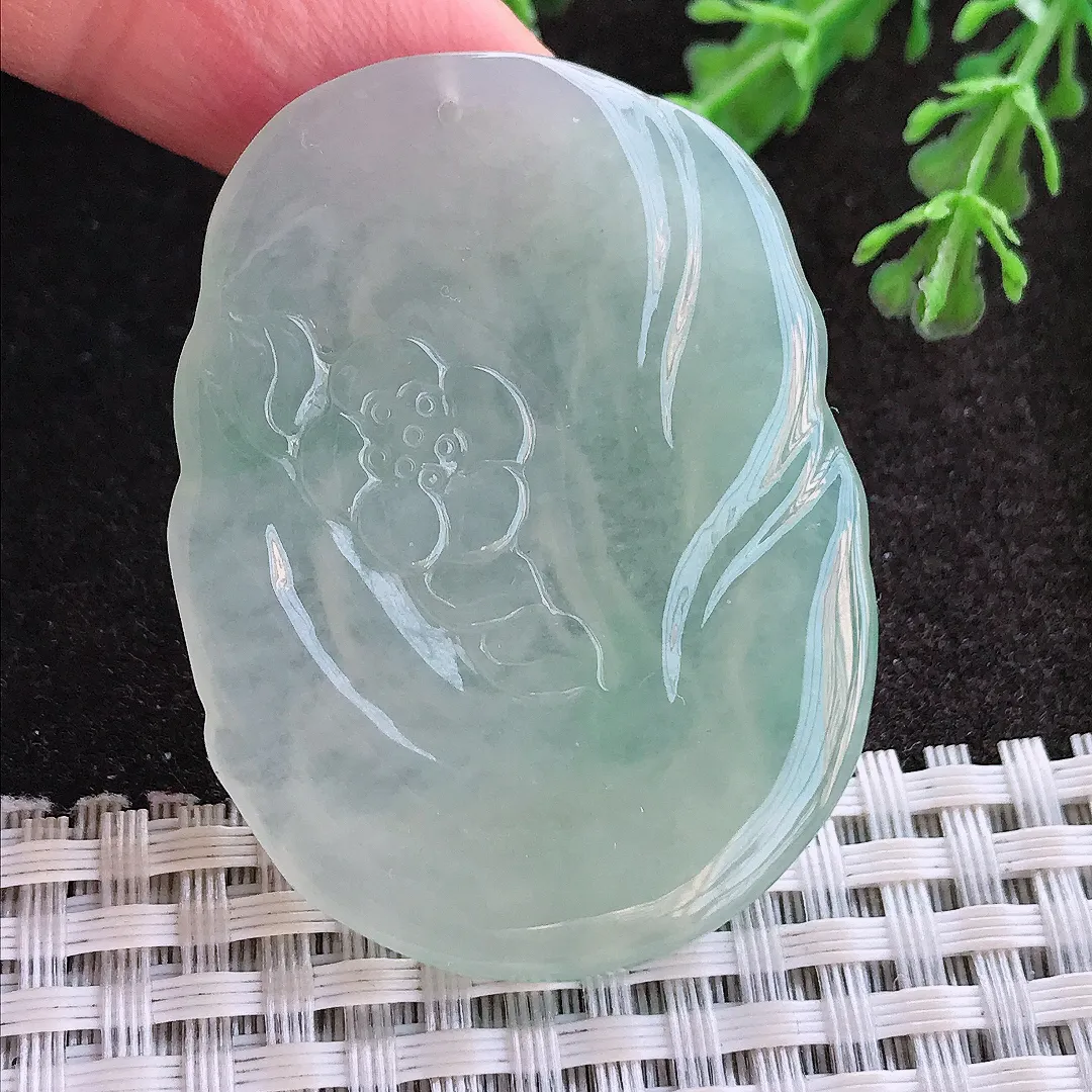 实拍A货翡翠47.8/35.5/5.2老坑冰胶果冻冰晴阿弥陀佛吊坠翡翠玉牌挂件