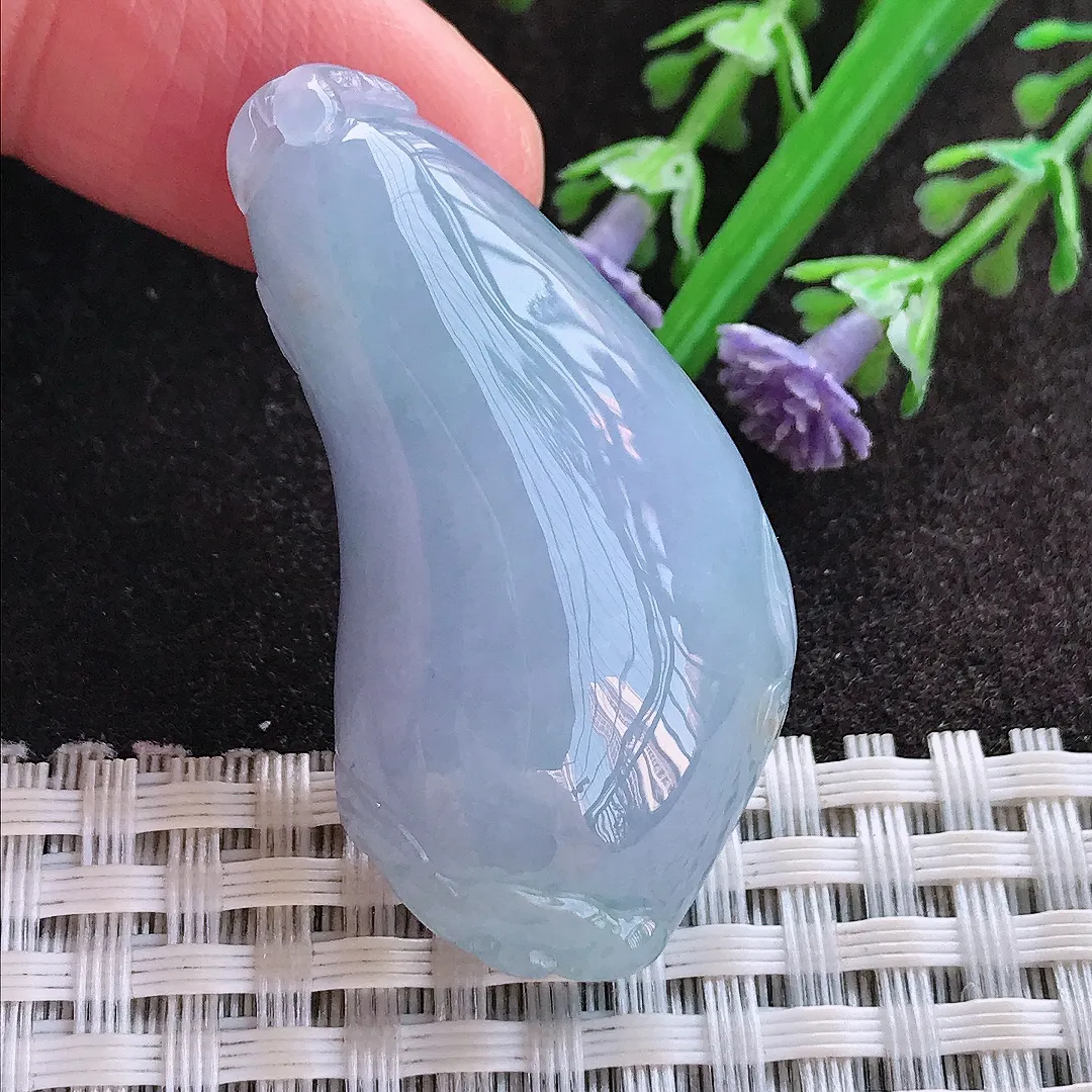实拍A货翡翠43.5/22/10.8老坑冰润起胶浓艳紫罗兰福瓜吊坠翡翠玉牌挂件