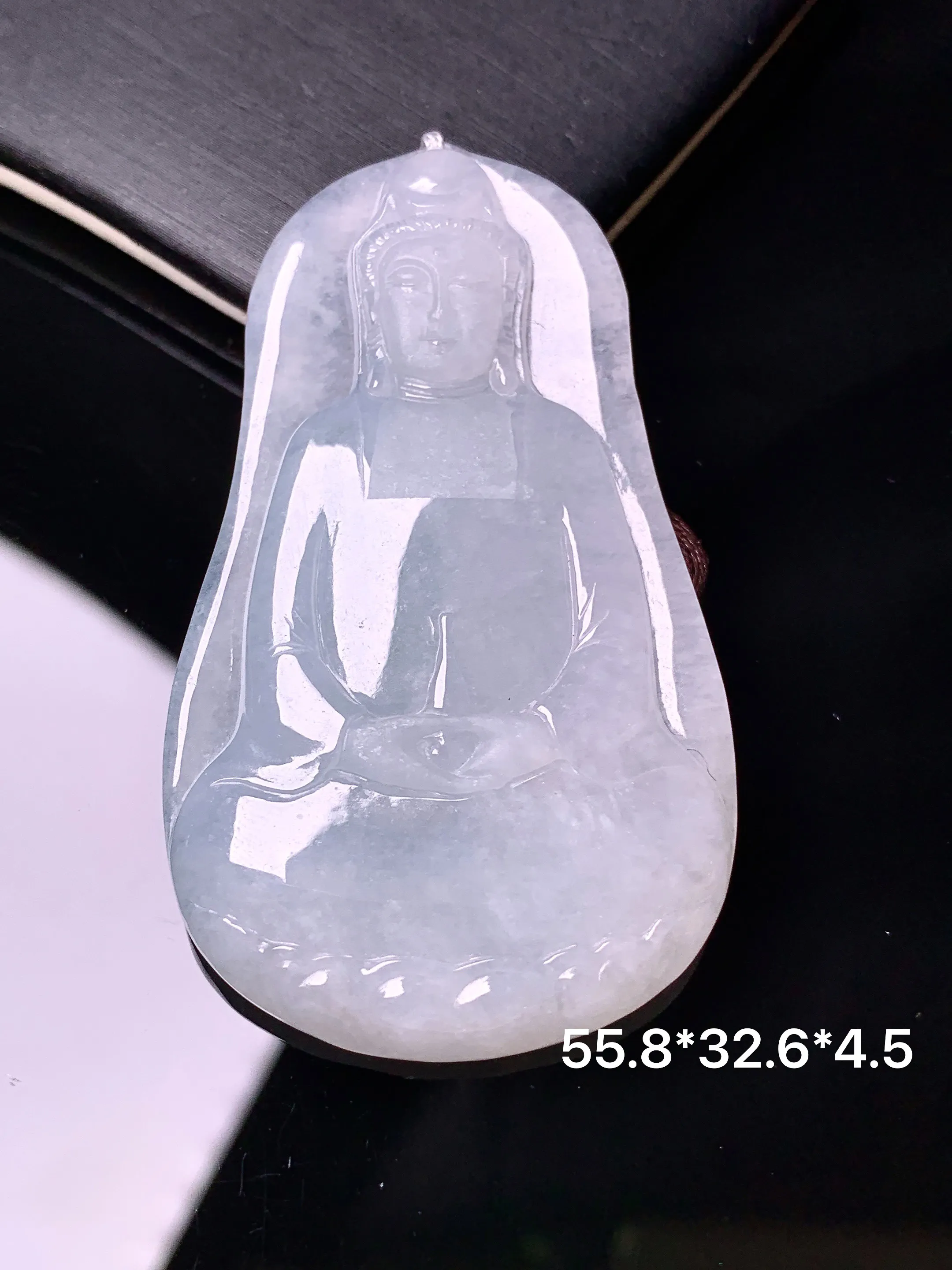 冰种素衣观音菩萨吊坠 玉质细腻 色泽清新艳丽 整体尺寸55.8*32.6*4.5