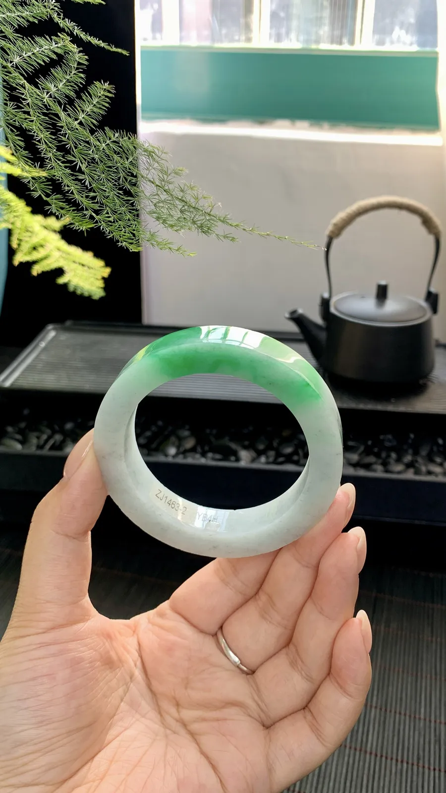  阳绿白底青镯胚