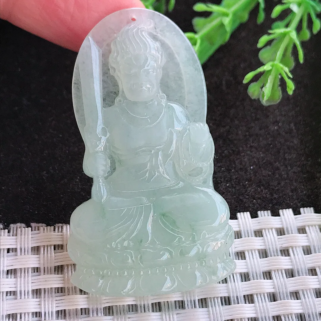 实拍A货翡翠50.5/29.5/5.2老坑冰润水灵冰晴不动明王吊坠翡翠玉牌挂件